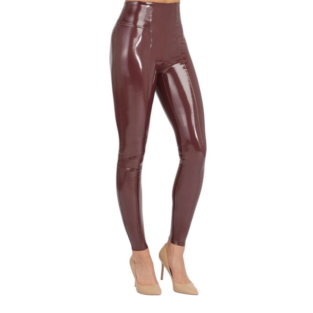 Spanx burgundy patent faux leather leggings Size M